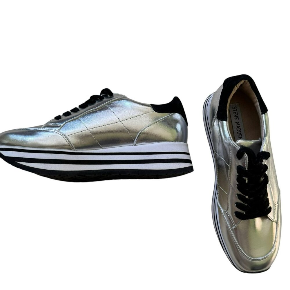 NEW Steve Madden Rizzo Silver Platform Sneakers M
